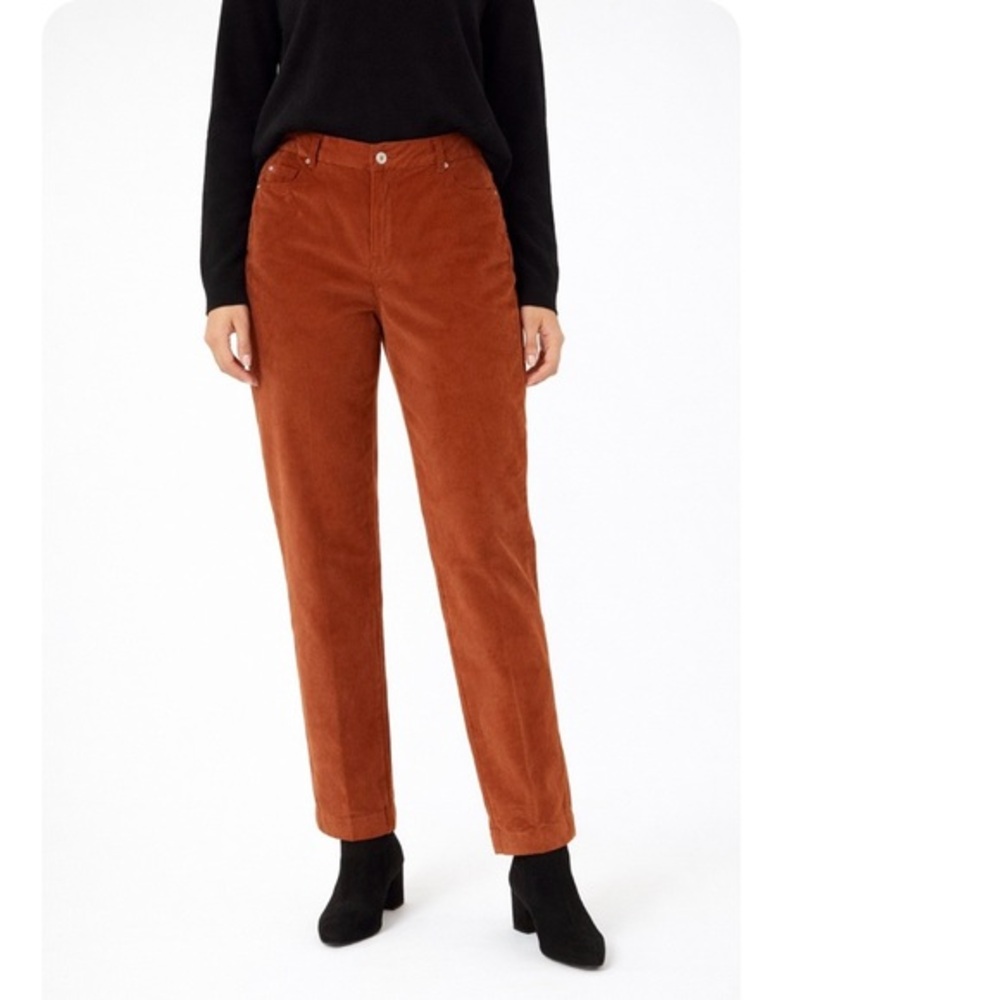 Lulu-B Cognac Rust Velveteen Ankle Length Relaxed Tapered Pants 8 Quiet Luxury